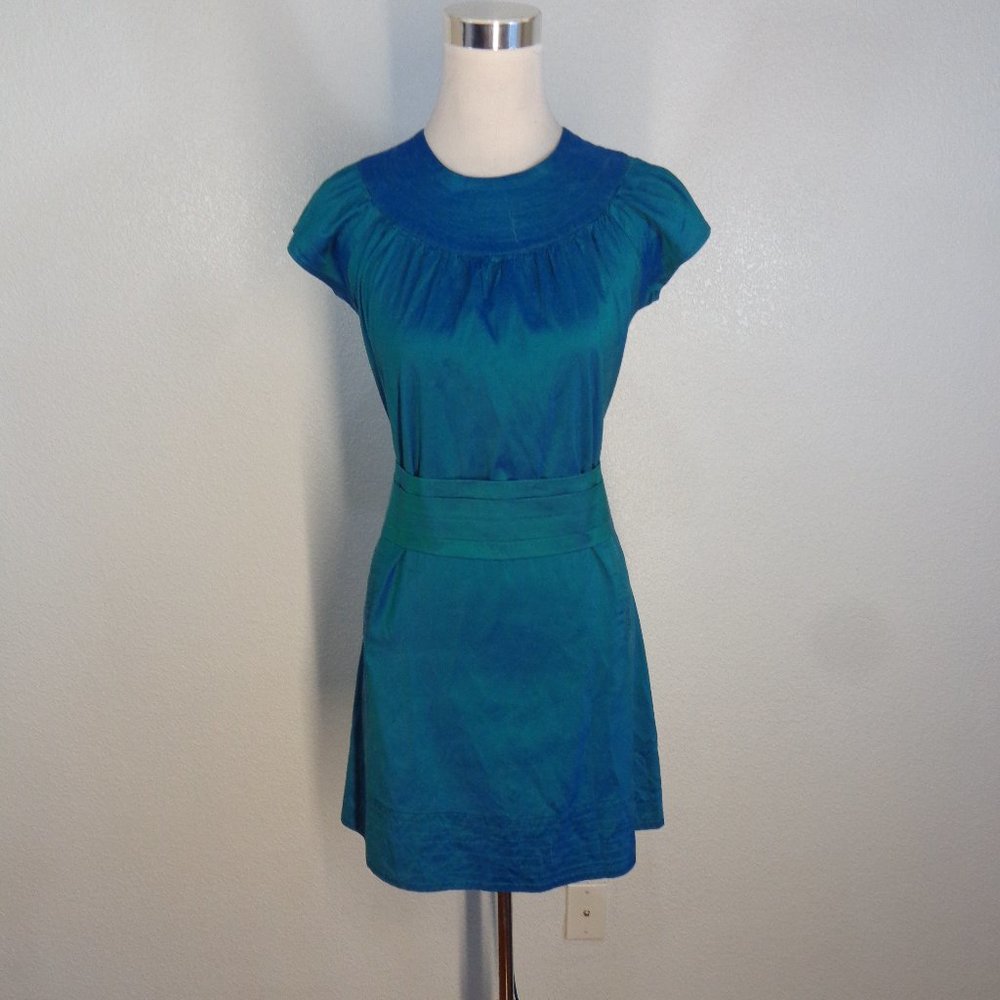 Calypso Enfant Christiane Celle Silk Green Blue Belted Dress - XS